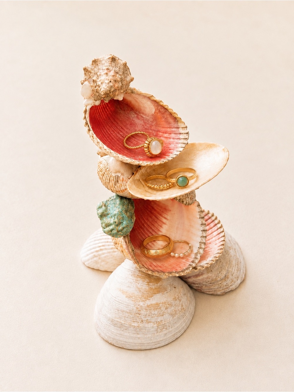 Handmade Stacked Sea Shell Jewelry Organizer | Trinket Dish